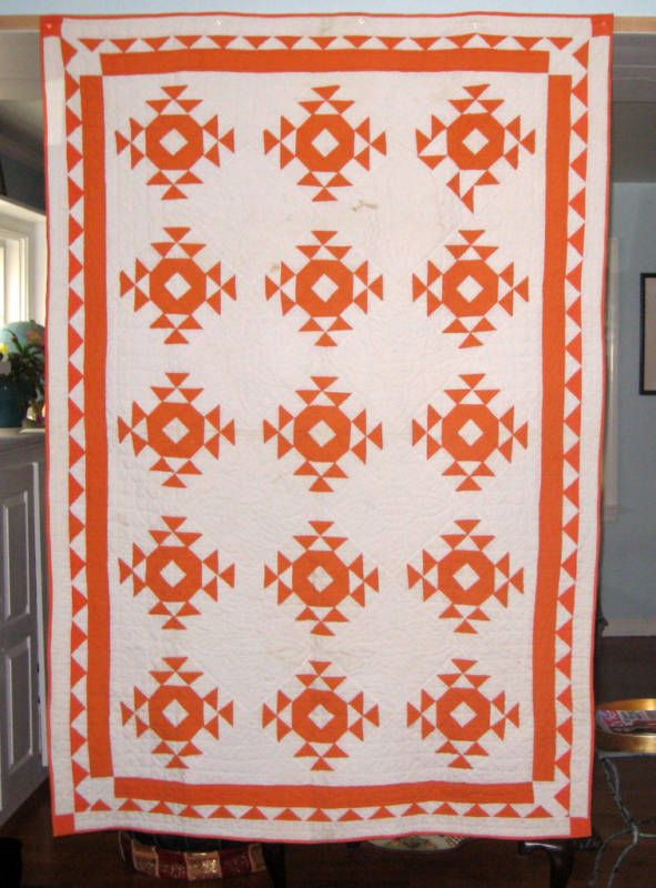 ANTIQUE ORANGE AND WHITE QUILT~1920S~TEXAS  