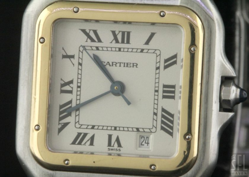 CARTIER PANTHER 1100 SS/18K GOLD HIGH FASHION 2 STRIPE MENS WATCH W 