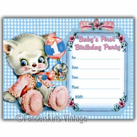 Vintage Babys 1st First Birthday Party Invitations  