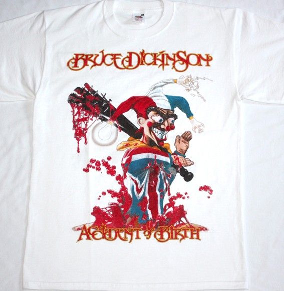 BRUCE DICKINSON ACCIDENT AT BIRTH IRON MAIDEN SAMSON METAL NEW WHITE T 