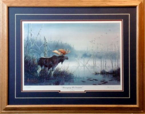 Les Kouba Surveying His Domain Moose Print Framed  