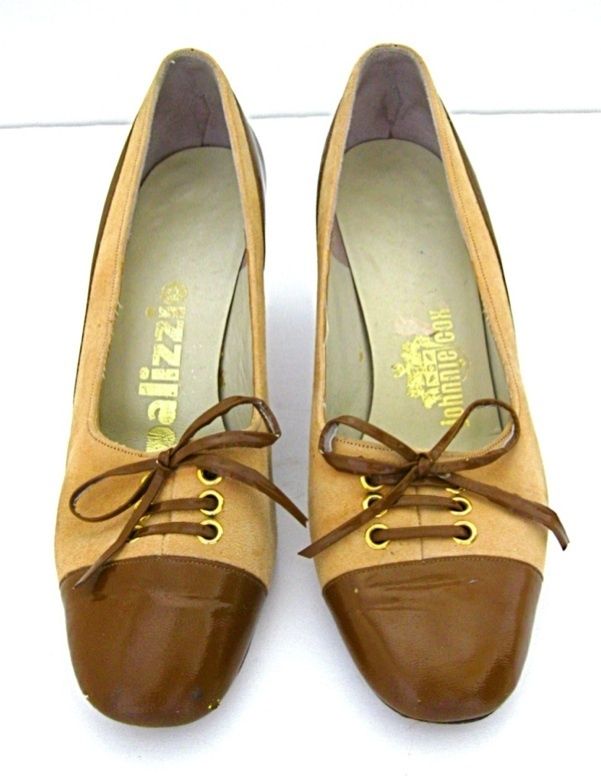 Vtg 60s 70s Mod Brown Suede 2 Tone Oxfords Pumps Shoes  