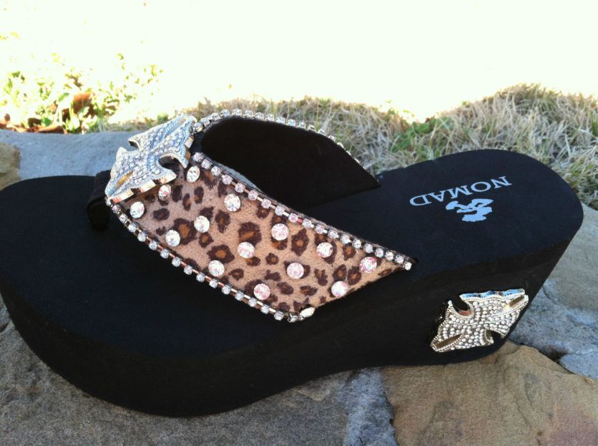Rhinestone BLING Nomad Flip Flops with Crystal Conchos and trim  