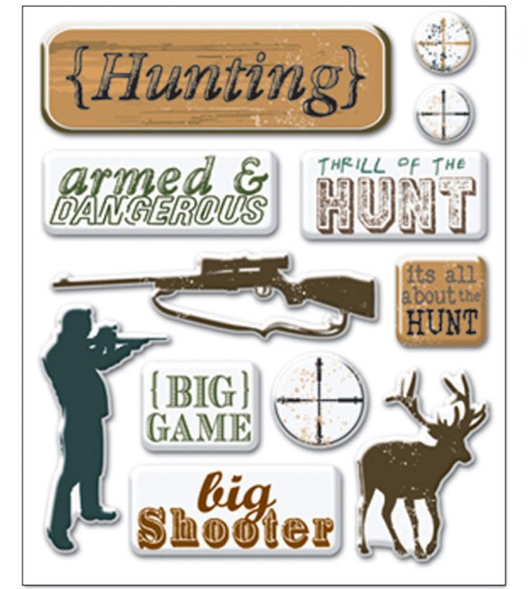 Art Whse 3 D MINI EPOXY Stickers HUNTING scrapbooking BIG GAME RIFLE 