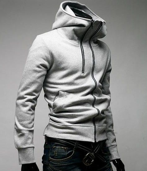 wholesale Double Zip Cap Mens Coat Light Grey