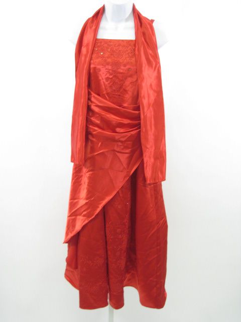 LILY DRESS Red Satin Sleeveless Dress Shawl Sz Girls 14  