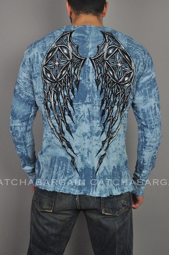 Affliction SPIKER Mens Thermal Shirt   A1221 NEW Blue  