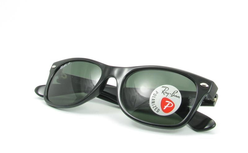 Ray Ban New Wayfarer RB2132 901/58 Black/Crystal Green Polarized 55mm 