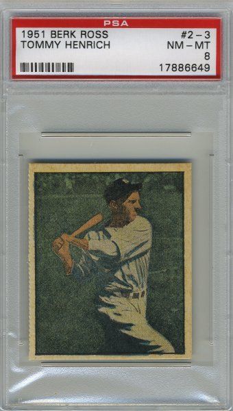 1951 Berk Ross #2 3 Tommy HENRICH (Yankees) PSA 8 NM/MT  