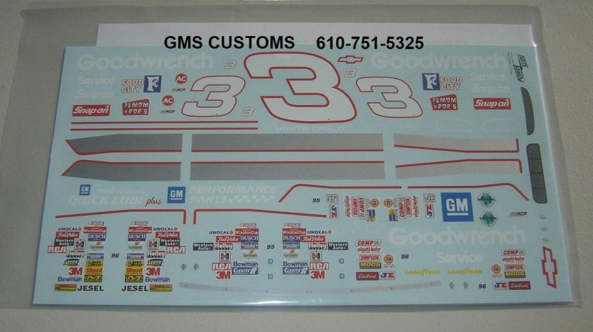 DECAL DALE EARNHARDT FOOD CITY GOODWRENCH # 3 1/24  