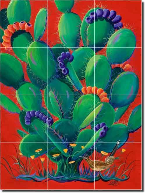 New Libby Southwest Cactus Ceramic Tile Mural  