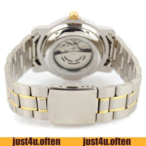 eelgant white calendar subdial s steel mens auto mechanical wrist 