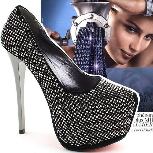 New Platform High Heels Leather Pumps Shining Rhinestones Stiletto 