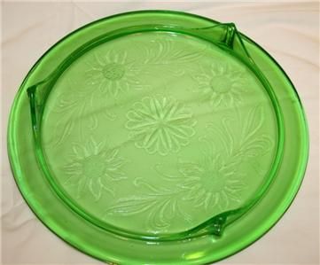 Vintage Jeannette Green Footed Sunflower Cake Plate  