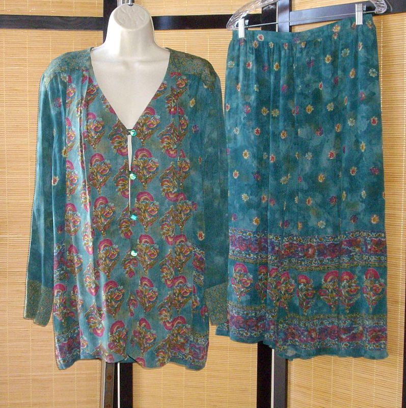   CAROLE LITTLE 2pc ARTSY Jacket PALAZZO Culottes Skirt 12 12P L  