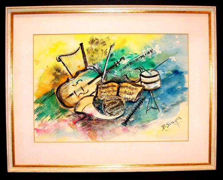 jazz original mixed media watercolor with gouache on heavy textured