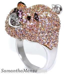 Pink Micro Pave Cz Cubic Zirconia PIG Cocktail Ring 7  