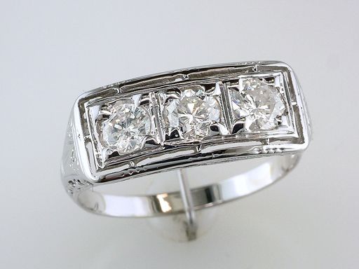   Antique 1.05ct Diamond 3 Stone 14K White Gold Art Deco Engagement Ring