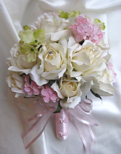 17pc Bouquet wedding flowers Decorations IVORY PINK  