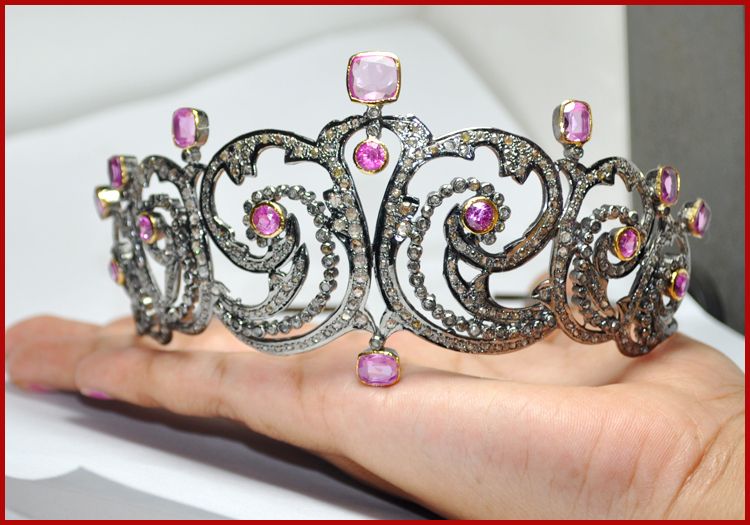 ROYAL WEDDING 31.00ct ROSE CUT DIAMOND TOURMALINE TIARA  