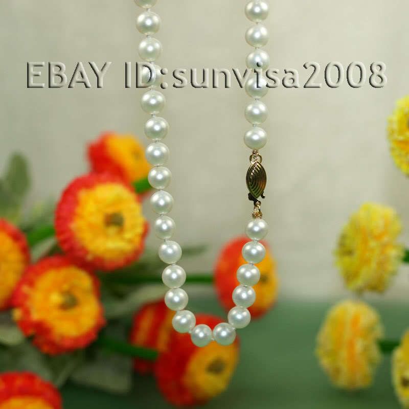 AAA WONDERFUL 7 8MM WHITE AKOYA PEARL NECKLACE 17 14K  