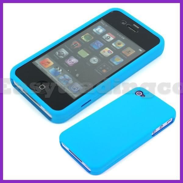 Full Hard Rubberized Silicone Case Cover iPhone 4 4S Sky Blue  