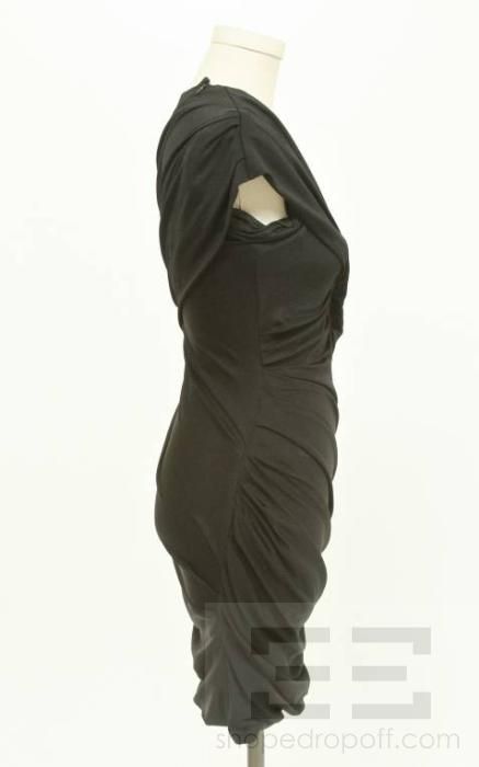 Alexander Wang Black Mesh Pleated Cap Sleeve Fitted Dress Size 0 