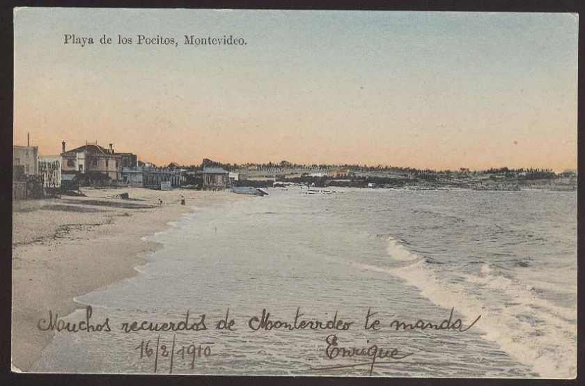 URUGUAY POSTCARD MONTEVIDEO PLAYA DE LOS POCITOS BEACH 1910 BEAUTIFUL 