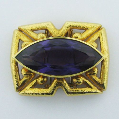 ESTATE VINTAGE DAVID WEBB 18K GOLD GEMSTONE BROOCH PIN  