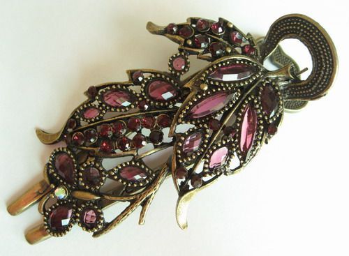   SWAROVSKI CRYSTAL BIG BRONZE LEAF BUTTERFLY HAIR BARRETTE CLIP 773