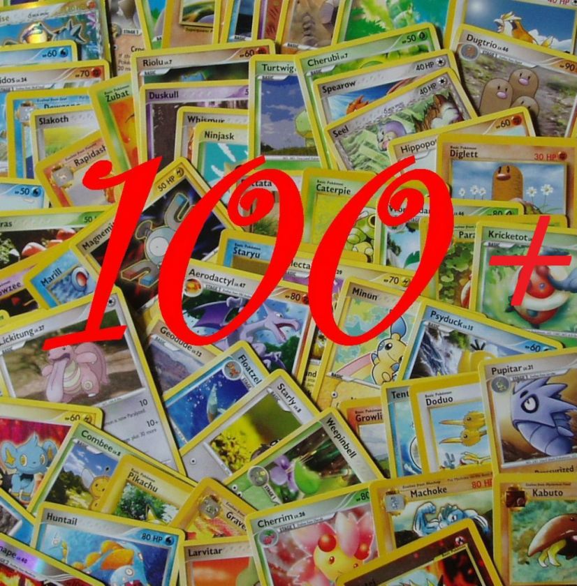100+ different Pokemon trading cards with metal tin  