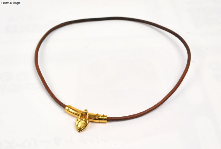 Auth HERMES Heart Charm Brown Leather Bracelet Necklace  