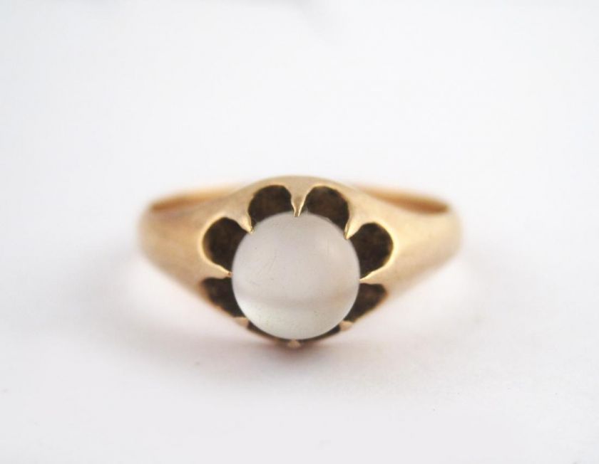   Antique c1900 Victorian Moonstone Orb 14k Gold Ornate Ladies Ring