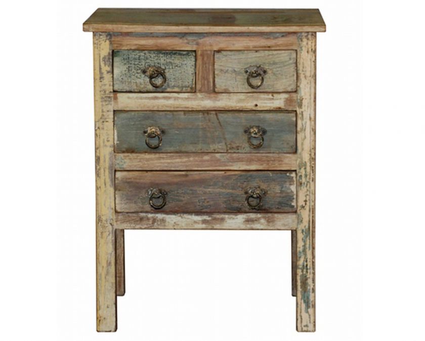 Vintage Nightstand 4 drawer reclaimed wood multi color  