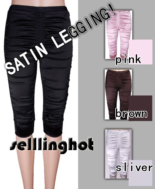 NWT Stretch Satin Shiny CAPRI Leggings Pants 4 COLORS  