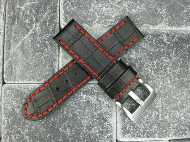 BIG CROCO 22mm LEATHER STRAP Band for PANERAI Red Black  