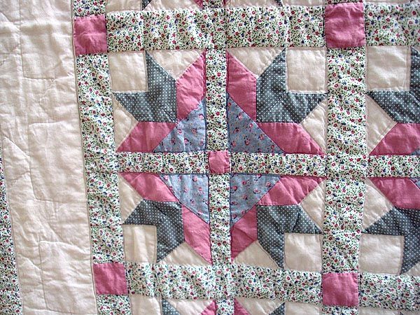 VTG CHIC BEAR PAW HAND STITCHES QUILT SHABBY FLOWER BASKET SHABBY 