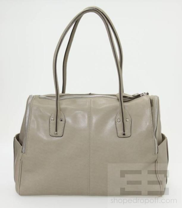 Makowsky Taupe Leather Multi Tone Zipper Seamed Handbag  