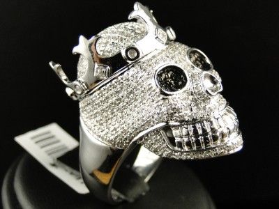   FINISH REAL XXL SKULL BLACK/WHITE DIAMOND DESIGNER RING 4 CT  