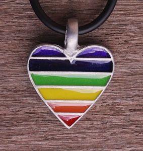 Rainbow Heart Amulet Pewter Pendant w Black Necklace  