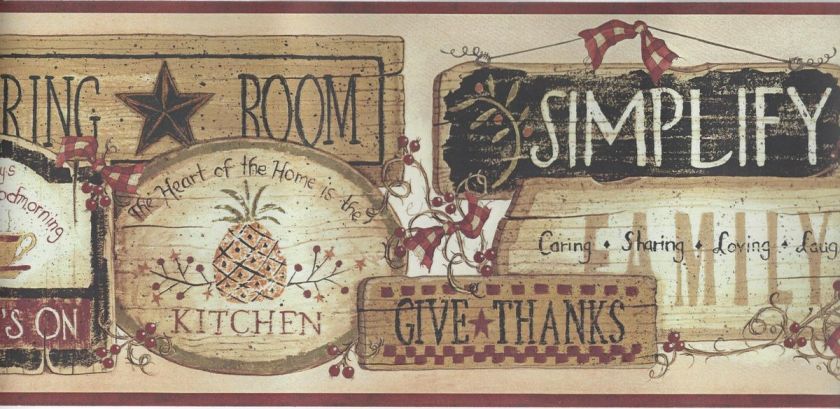 FOLK ART KITCHEN INSPIRATIONAL SIGNS WALLPAPER BORDER FP00841B  