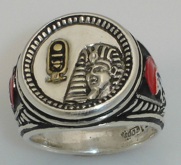 Tuthmosis III Sterling Silver coin ring 10k cartouche  