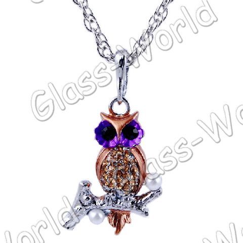 Owl Rhinestone&Enamel&Imitate Pearl Pendant Necklaces  