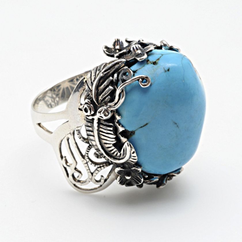 NEW AMRITA SINGH CARVED STERLING SILVER NATURAL STONE TURQUOISE RING 8 