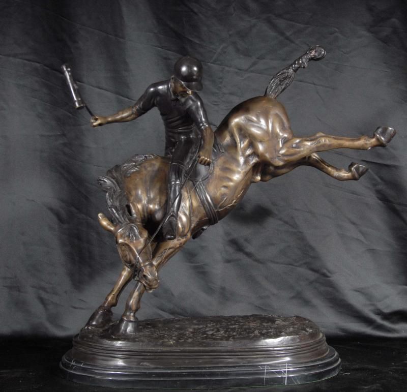 English Bronze Polo Player Horse Jockey Statue Casting  