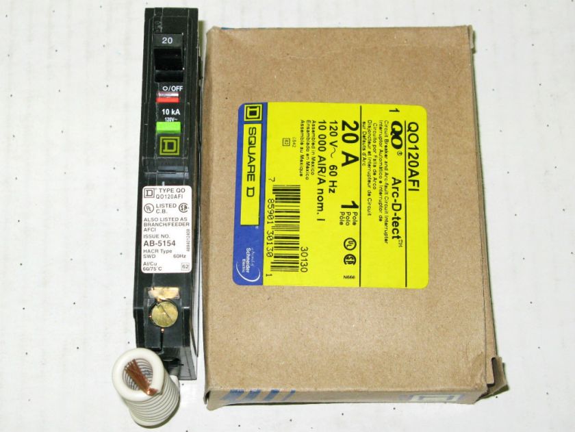 Square D QO120AFI Arc Fault Breaker 20A 120V 1Pole New  