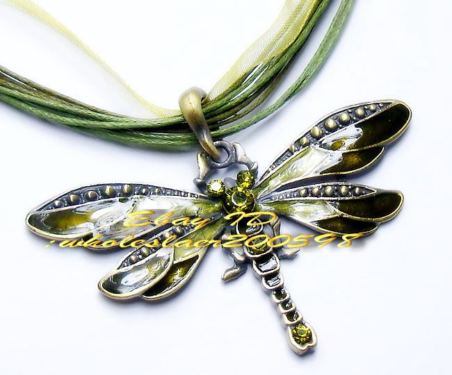 WHOLESALE 12strds Dragonfly Rhinestone&Alloy Necklaces  