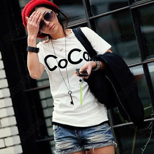   Print Short Sleeve White Shirts Tops Blouse Tank Tshirt 066  