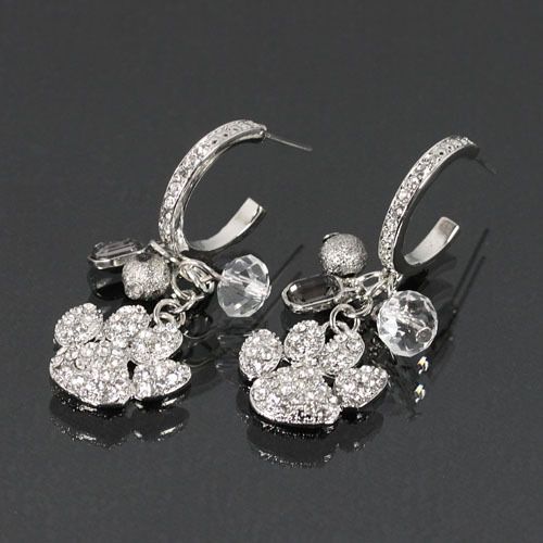 Paw Print Rhinestone Charm Hoop Earrings SE284383 E1848 in 8 Colors 