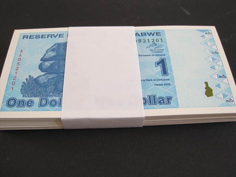 ZIMBABWE 1 DOLLAR NEW 2009 BUNDLE, REVISED 100 TRILLION  